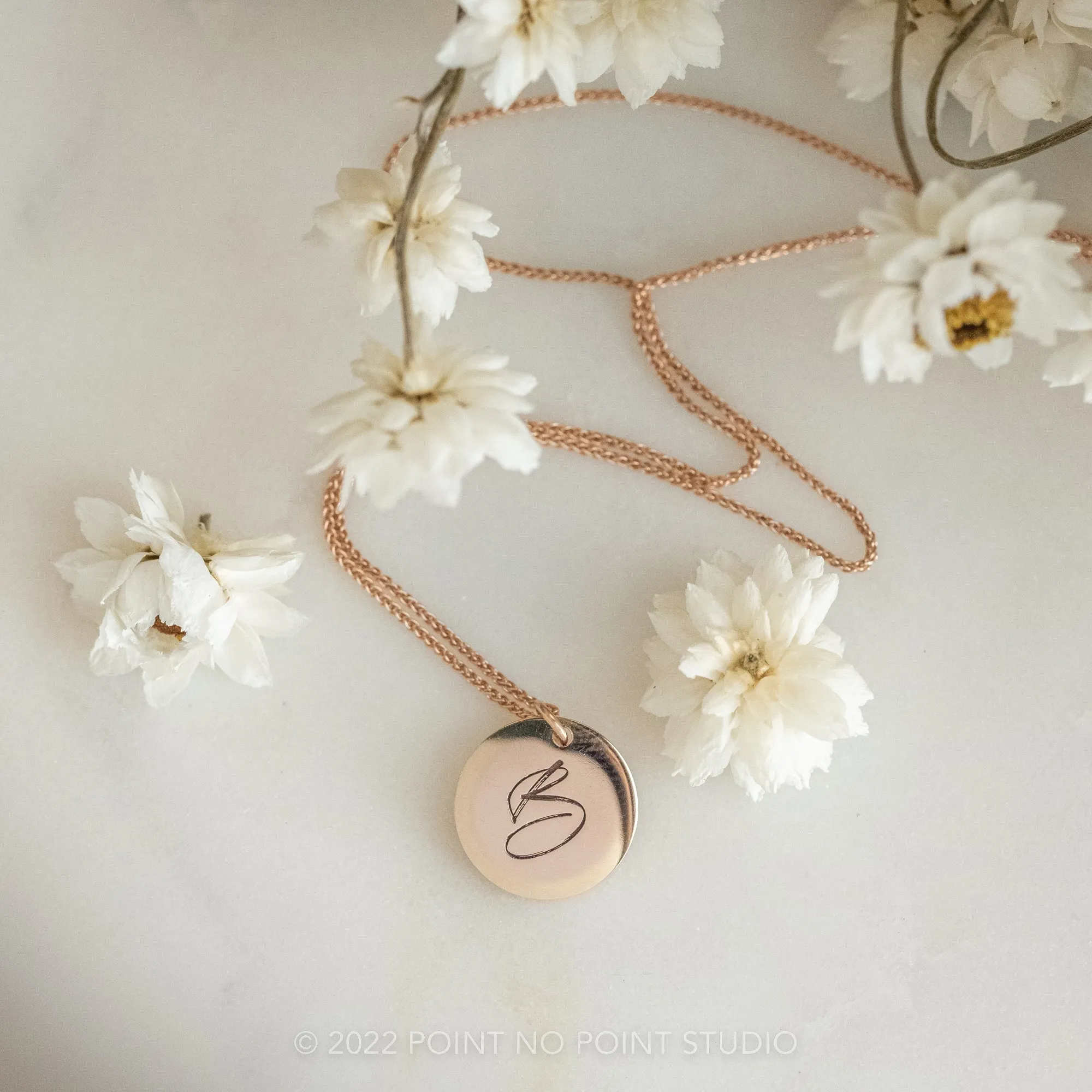 14k Gold Engraved Phoenix Single Initial Large Round Charm