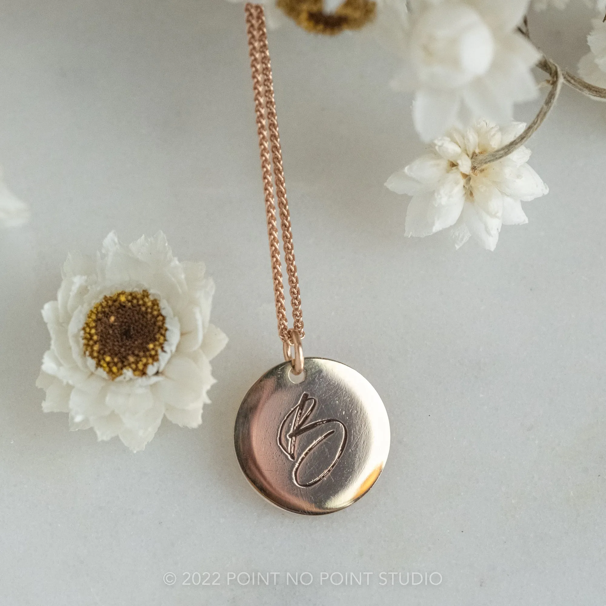 14k Gold Engraved Phoenix Single Initial Large Round Charm