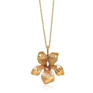 14K Orchid Pendant on 16" 14K Chain