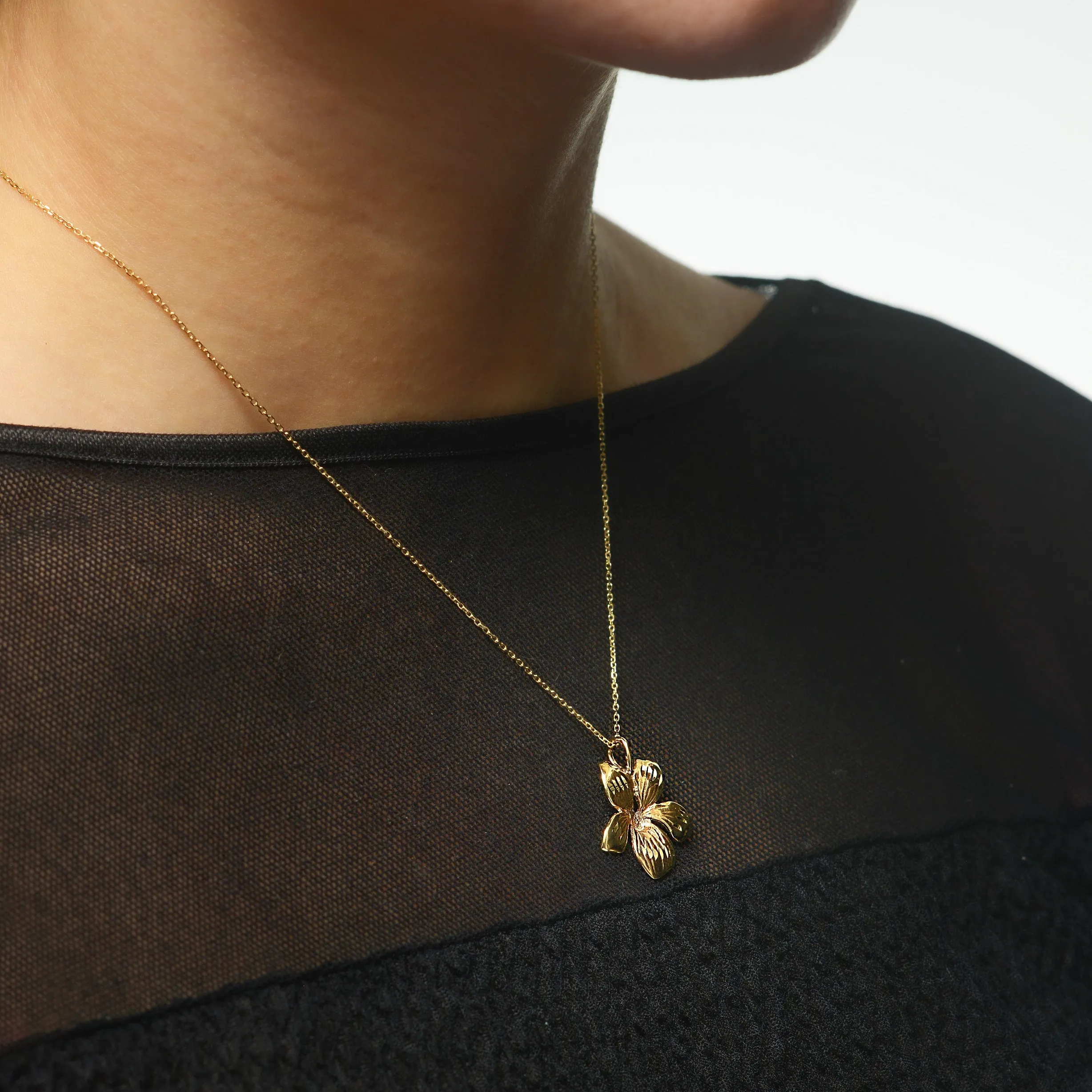 14K Orchid Pendant on 16" 14K Chain