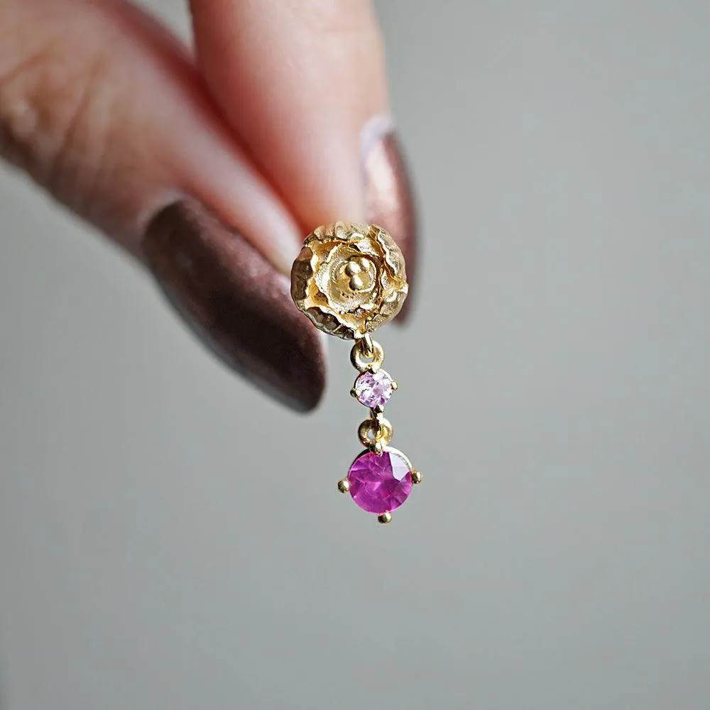 14K Peonies Pink Sapphire Earrings
