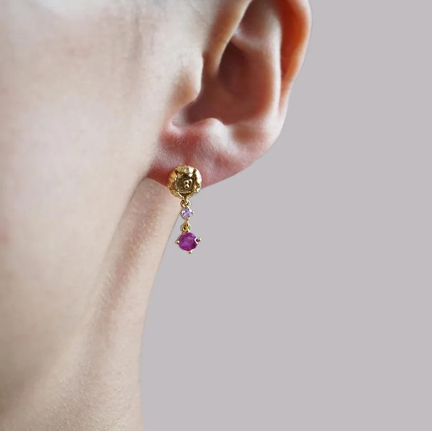 14K Peonies Pink Sapphire Earrings