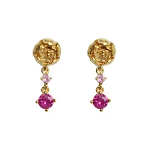 14K Peonies Pink Sapphire Earrings