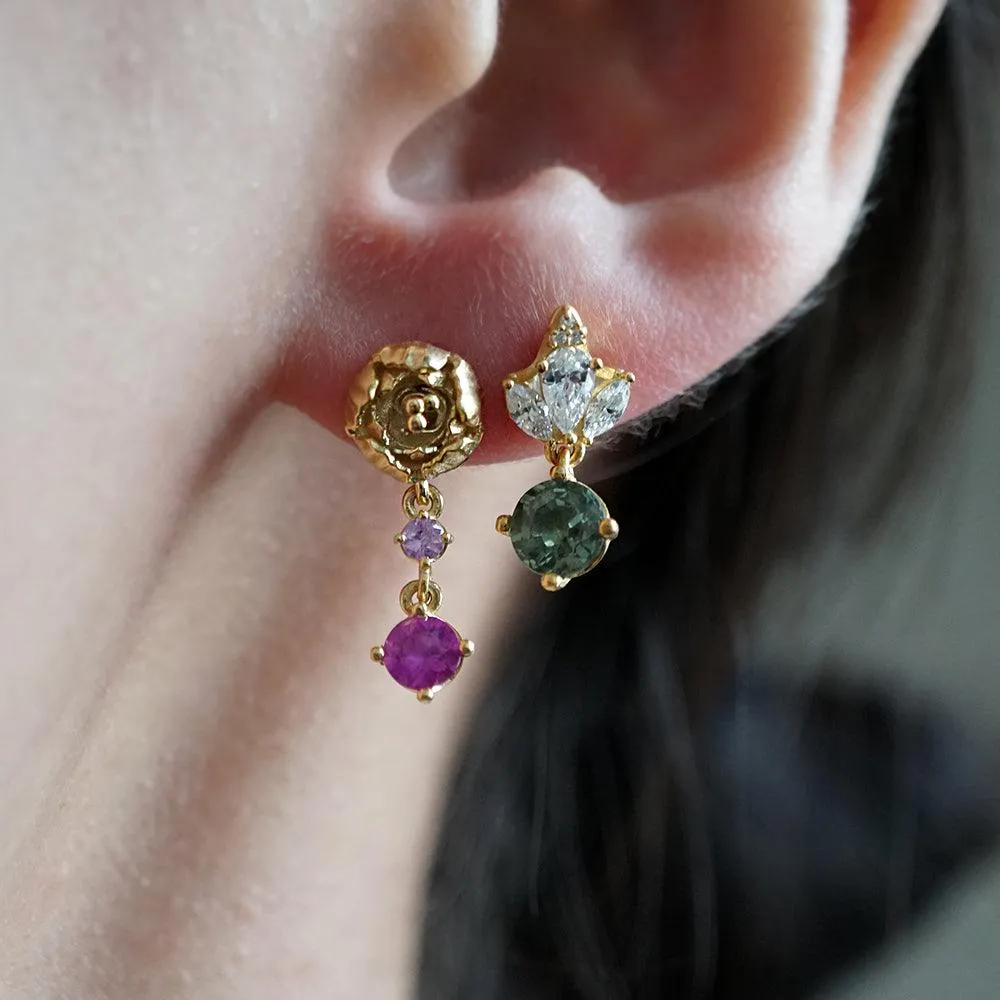 14K Peonies Pink Sapphire Earrings