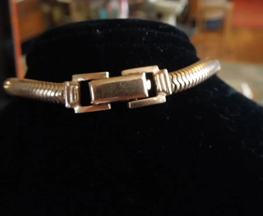 14K Pink Gold Retro Snake Chain Necklace w/ Fold Over Clasp