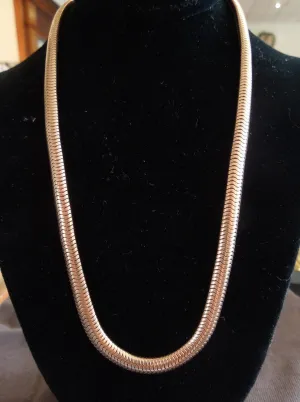 14K Pink Gold Retro Snake Chain Necklace w/ Fold Over Clasp