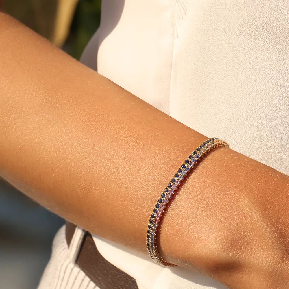14k Prong Setting Diamond and Multi-Color Sapphire Tennis Bracelet