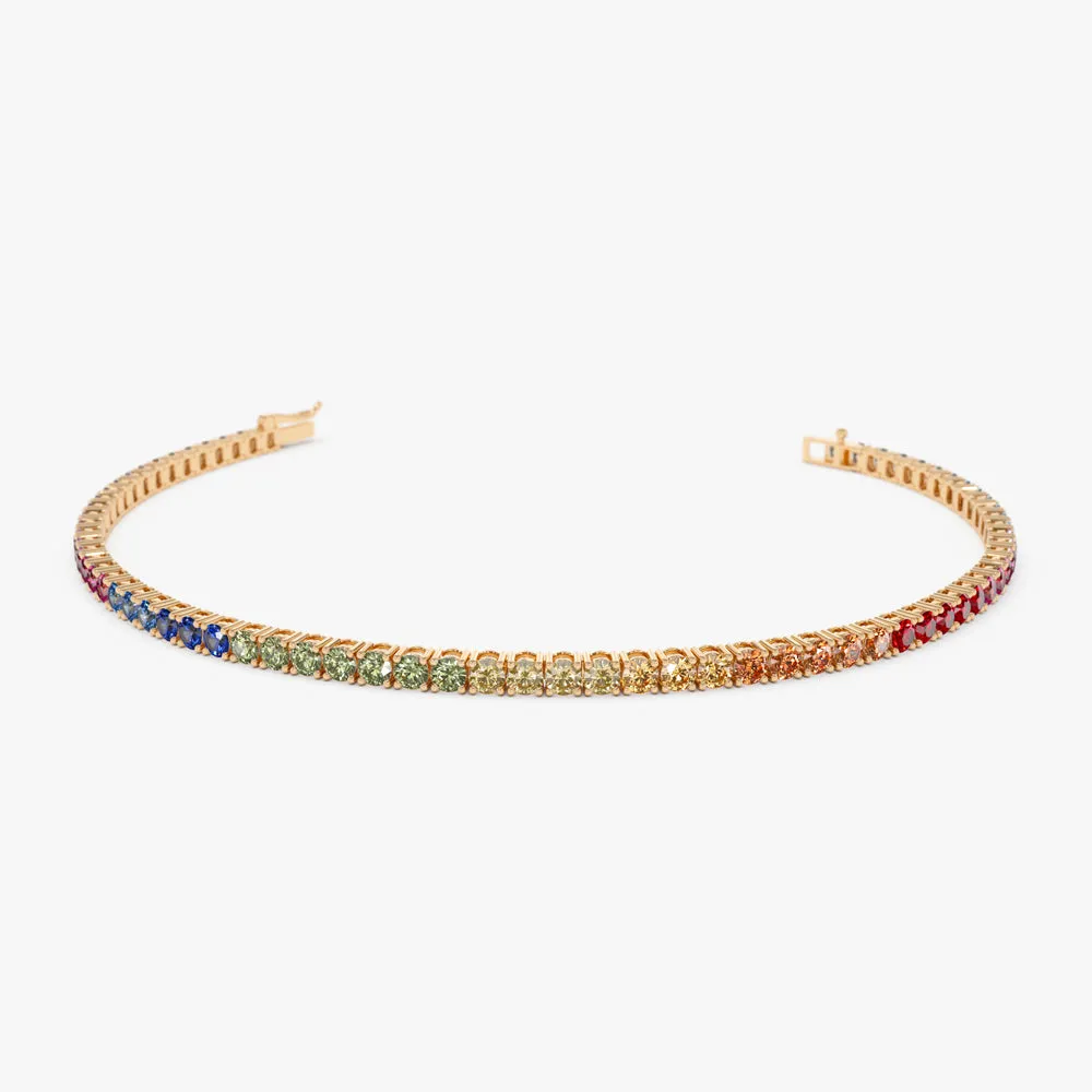 14k Prong Setting Diamond and Multi-Color Sapphire Tennis Bracelet