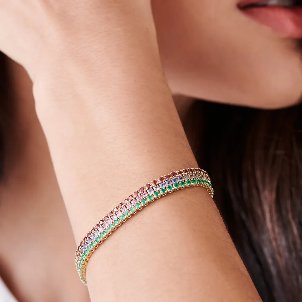 14k Prong Setting Diamond and Multi-Color Sapphire Tennis Bracelet