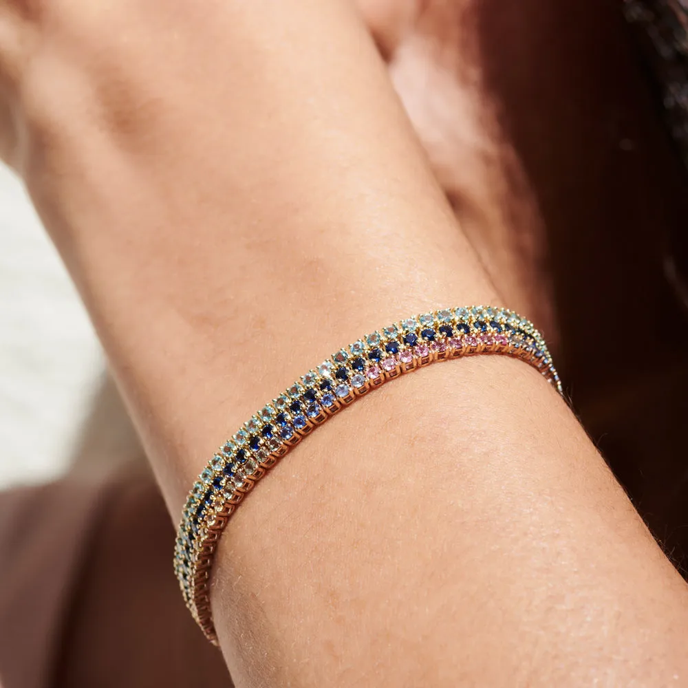14k Prong Setting Diamond and Multi-Color Sapphire Tennis Bracelet