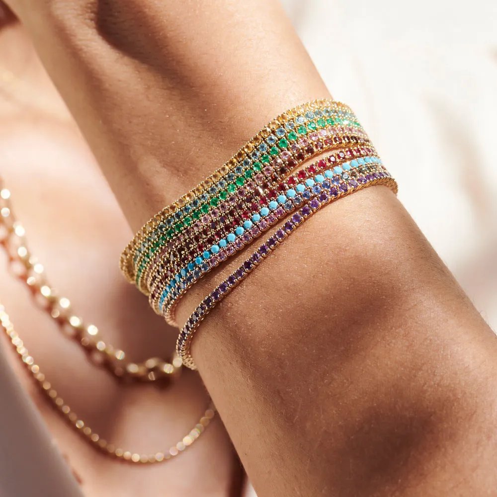 14k Prong Setting Diamond and Multi-Color Sapphire Tennis Bracelet
