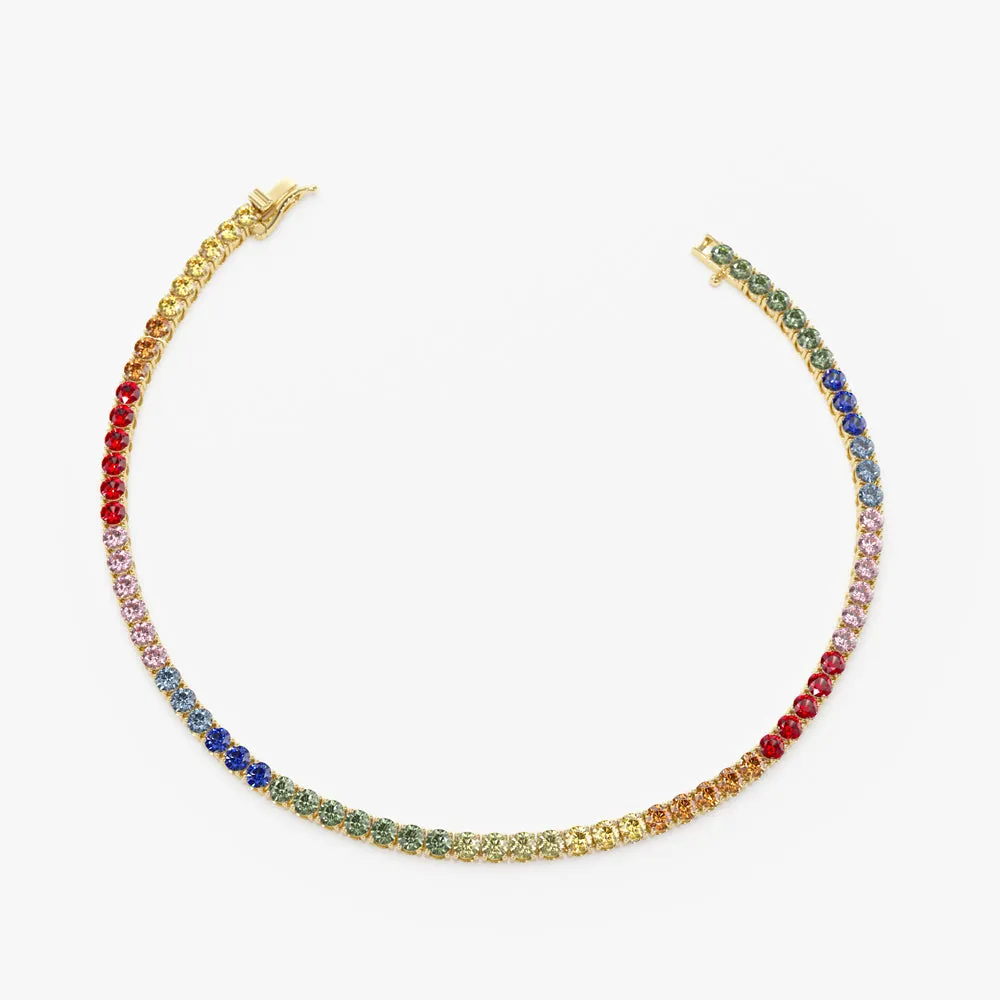 14k Prong Setting Diamond and Multi-Color Sapphire Tennis Bracelet