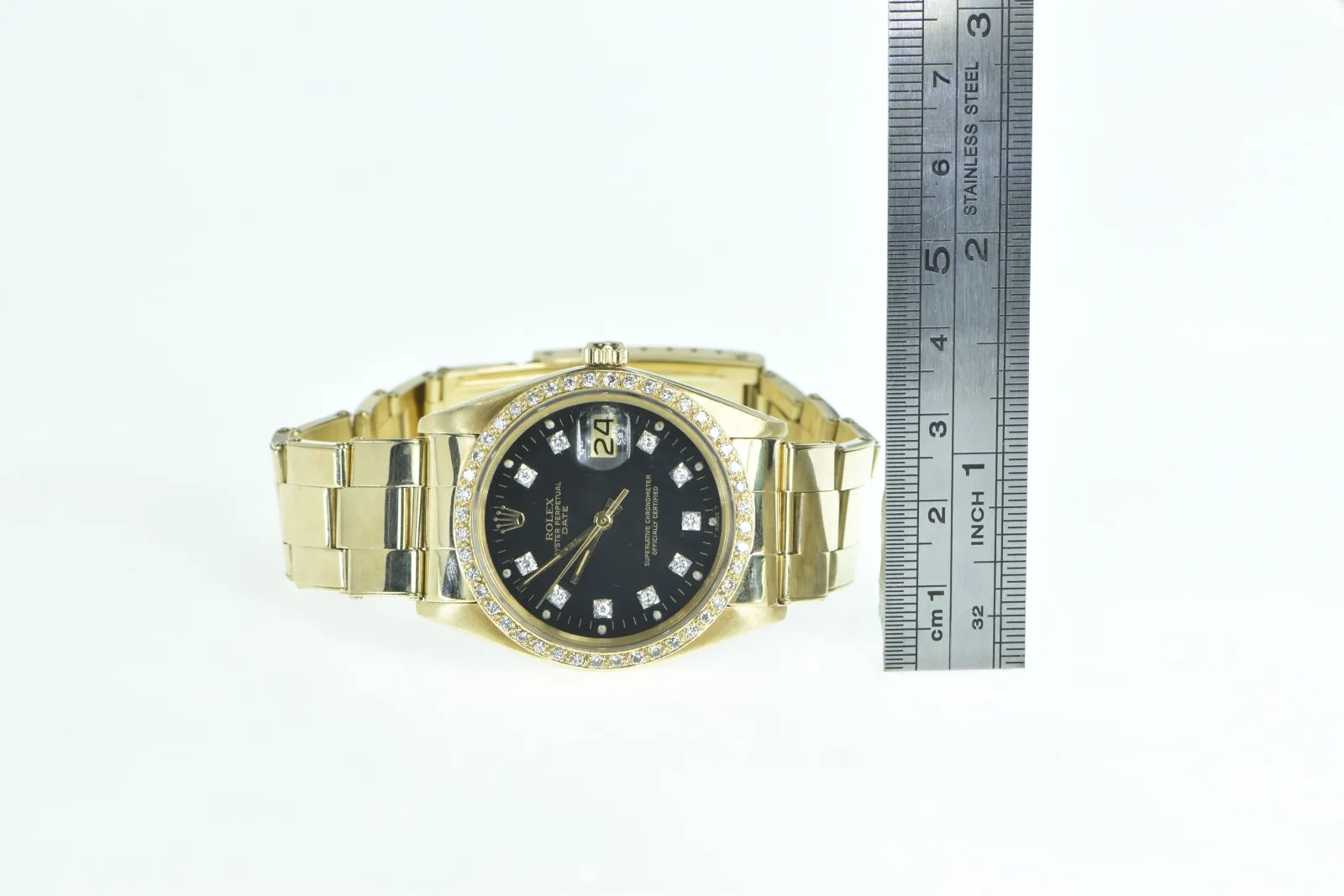 14K Rolex Date Diamond Dial Bezel 34mm 1503 Vintage Men's Watch