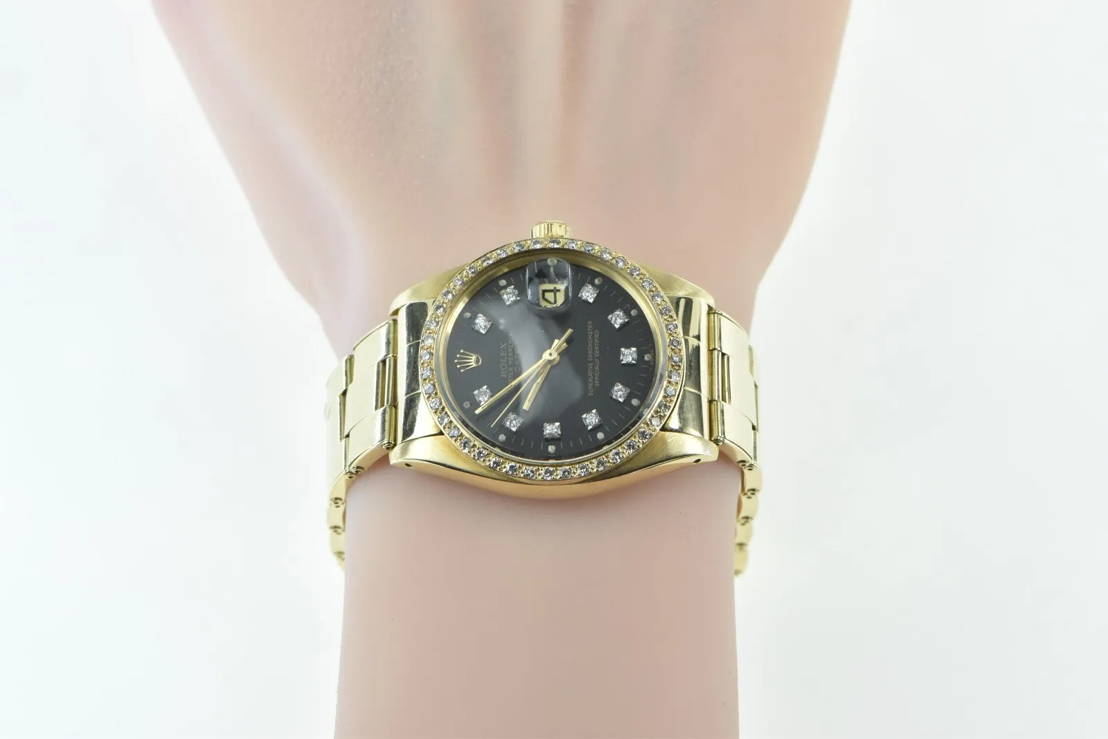 14K Rolex Date Diamond Dial Bezel 34mm 1503 Vintage Men's Watch