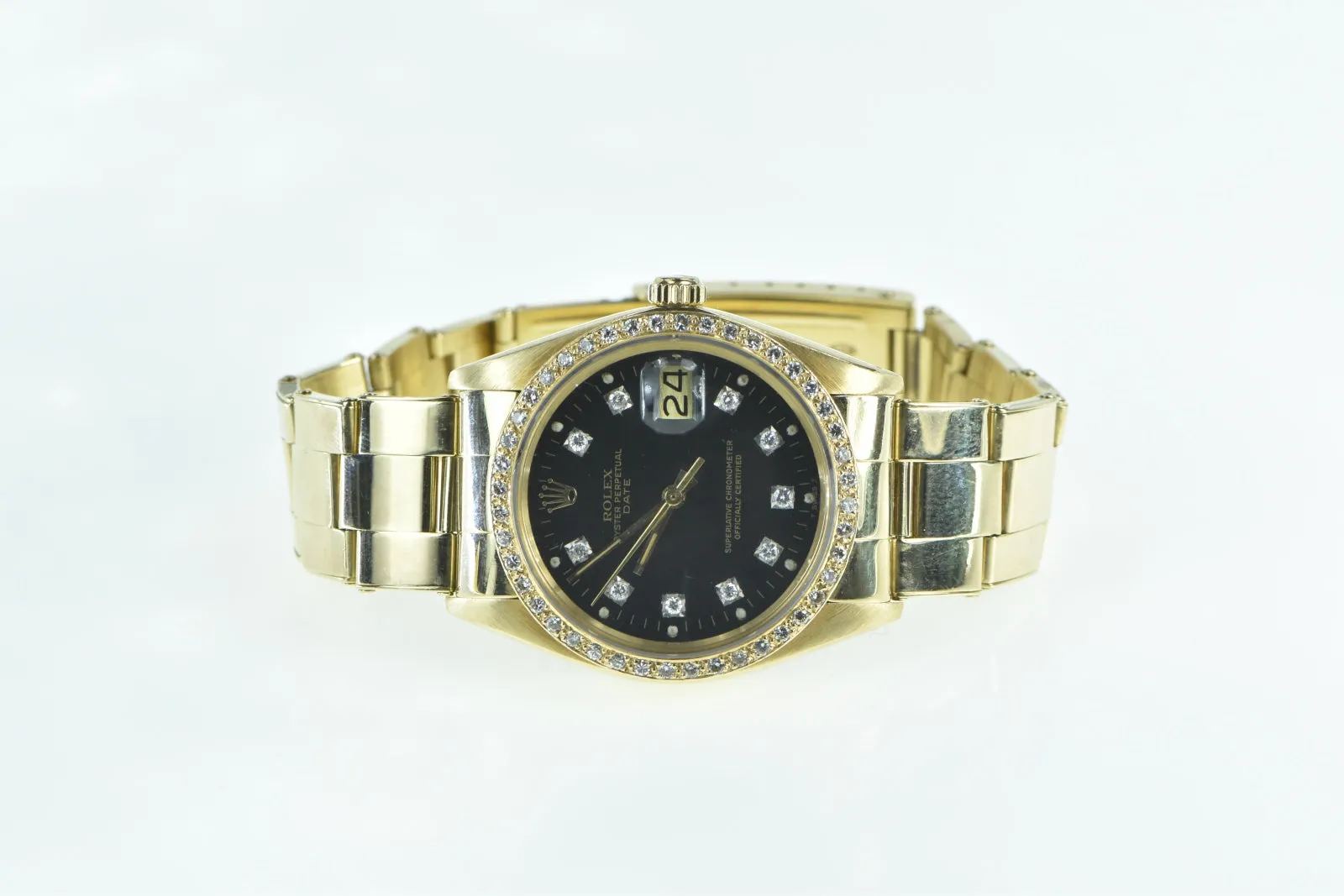 14K Rolex Date Diamond Dial Bezel 34mm 1503 Vintage Men's Watch