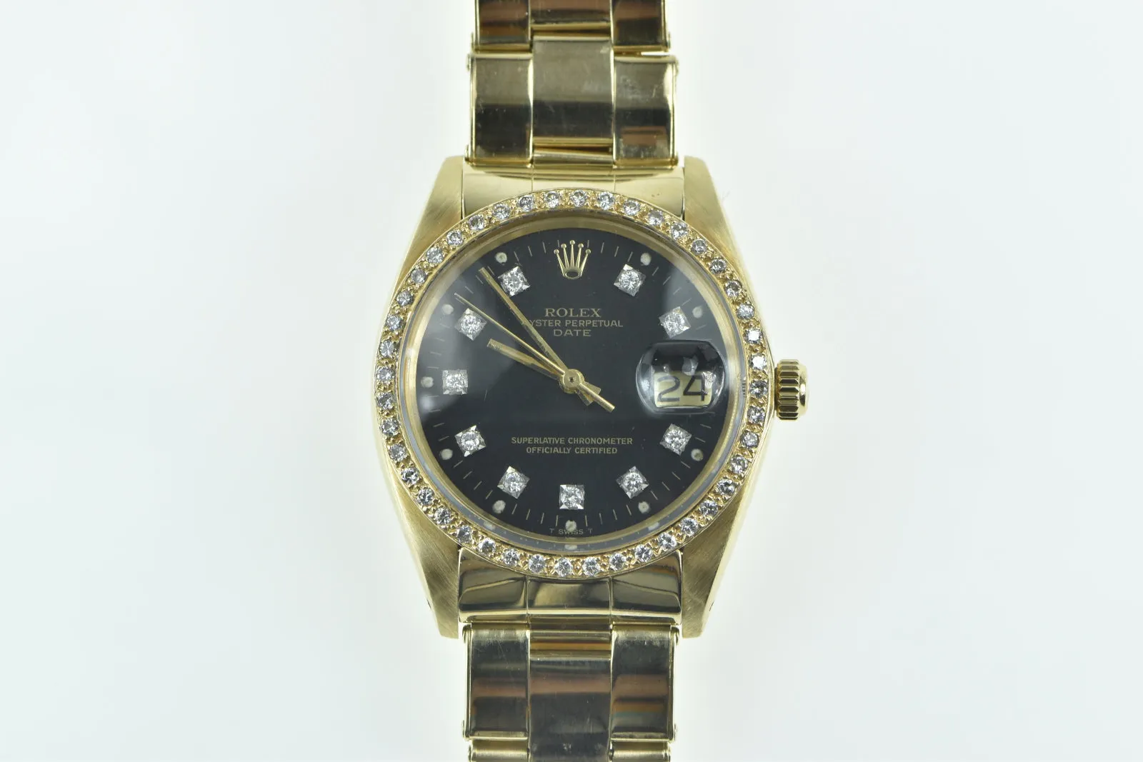 14K Rolex Date Diamond Dial Bezel 34mm 1503 Vintage Men's Watch
