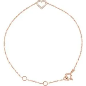 14K Rose .06 CTW Diamond Heart 7" Bracelet