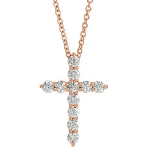 14K Rose 17.8x12.9 mm 3/8 CTW Diamond Cross 16-18" Necklace