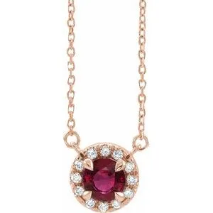 14K Rose 3 mm Natual Ruby & .03 CTW Natual Diamond 18" Necklace