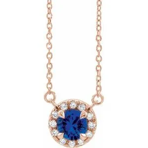 14K Rose 3.5 mm Lab-Grown Blue Sapphire & .03 CTW Natural Diamond 16" Necklace