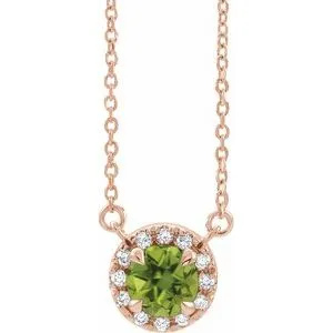 14K Rose 3.5 mm Natural Peridot & .03 CTW Natural Diamond 16" Necklace