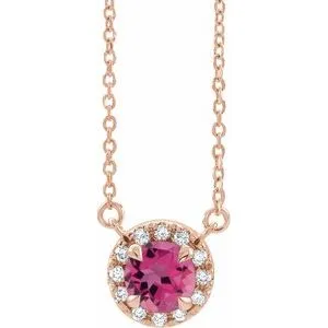 14K Rose 3.5 mm Natural Pink Tourmaline & .03 CTW Natural Diamond 16" Necklace