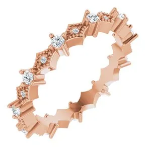 14K Rose 3/8 CTW Natural Diamond Milgrain Eternity Band Size 8