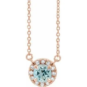 14K Rose 4.5 mm Natural Aquamarine & .05 CTW Natural Diamond 18" Necklace