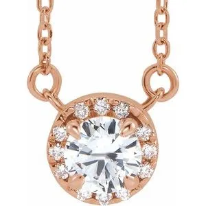 14K Rose 4.5 mm Natural White Sapphire & .05 CTW Natural Diamond 16" Necklace