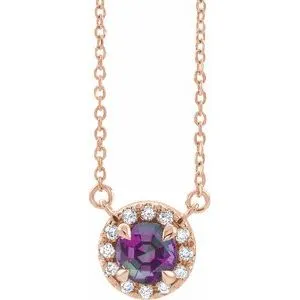 14K Rose 6 mm Lab-Grown Alexandrite & 1/6 CTW Natural Diamond 16" Necklace