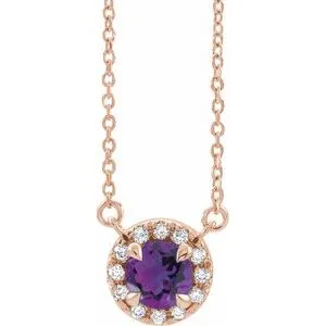 14K Rose 6 mm Natural Amethyst & 1/6 CTW Natural Diamond 16" Necklace