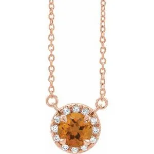14K Rose 6 mm Natural Citrine & 1/6 CTW Natural Diamond 18" Necklace