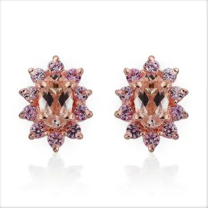 14K Rose Gold Sterling Silver MORGANITE & PINK SAPPHIRE Stud Earrings