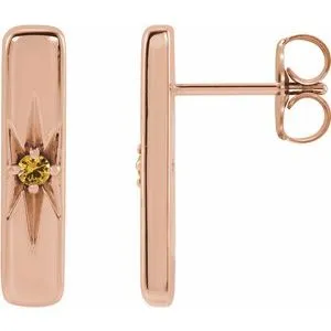 14K Rose Natural Yellow Sapphire Starburst Bar Earrings