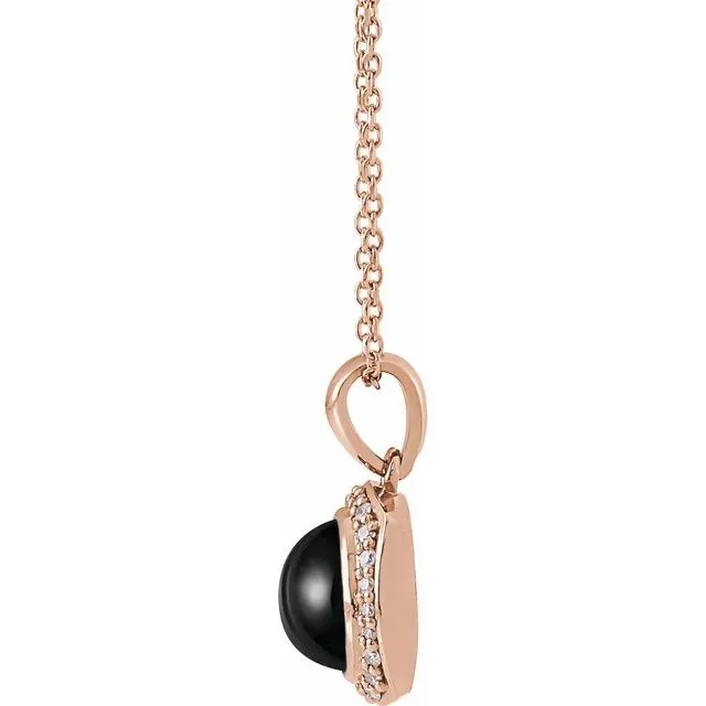14K Rose Onyx Diamond Halo-Style Necklace