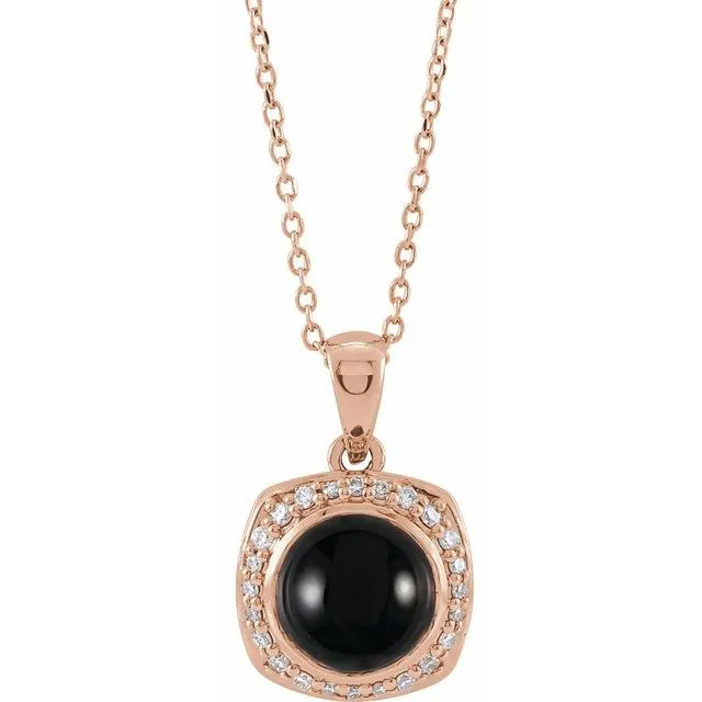 14K Rose Onyx Diamond Halo-Style Necklace