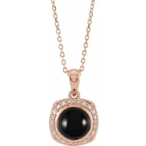 14K Rose Onyx Diamond Halo-Style Necklace