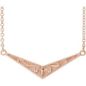 14K Rose Sculptural "V" 16" Necklace