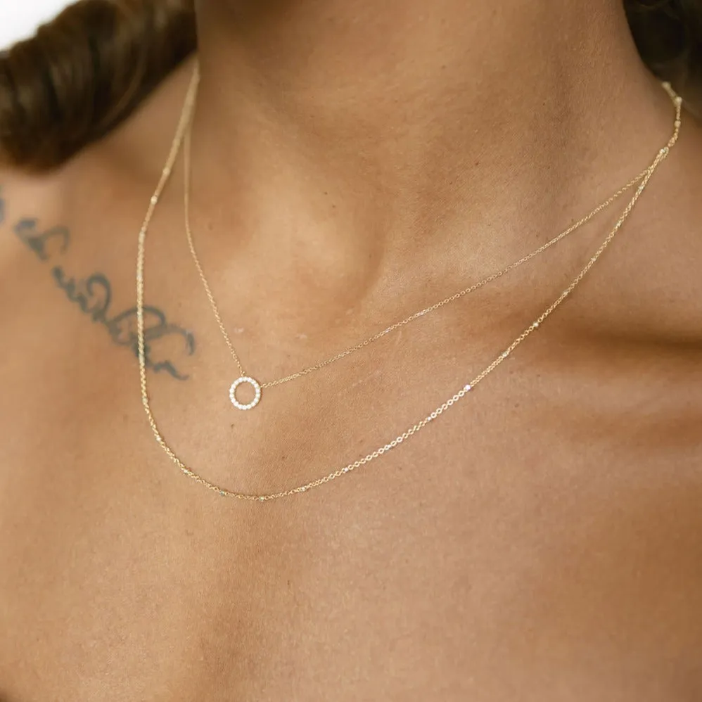 14k Solid Gold CZ Circle Cutout Necklace