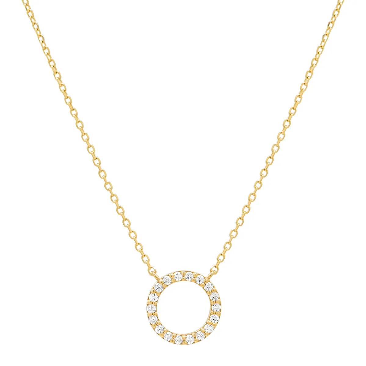 14k Solid Gold CZ Circle Cutout Necklace