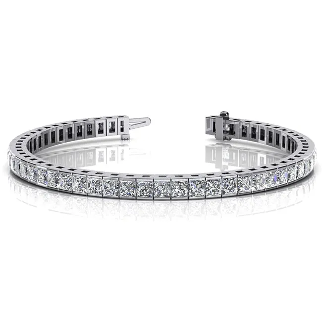 14k Solid Gold Princess Cut Diamond Tennis Bracelet (3.70.cts.tw)