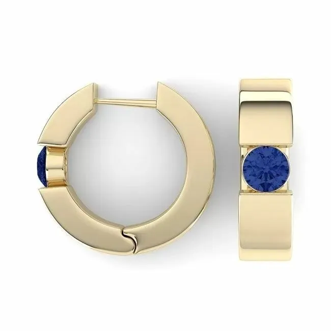14k Solid Gold Round Sapphire Huggie Earrings (0.20.ct.tw)