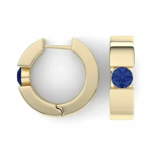 14k Solid Gold Round Sapphire Huggie Earrings (0.20.ct.tw)