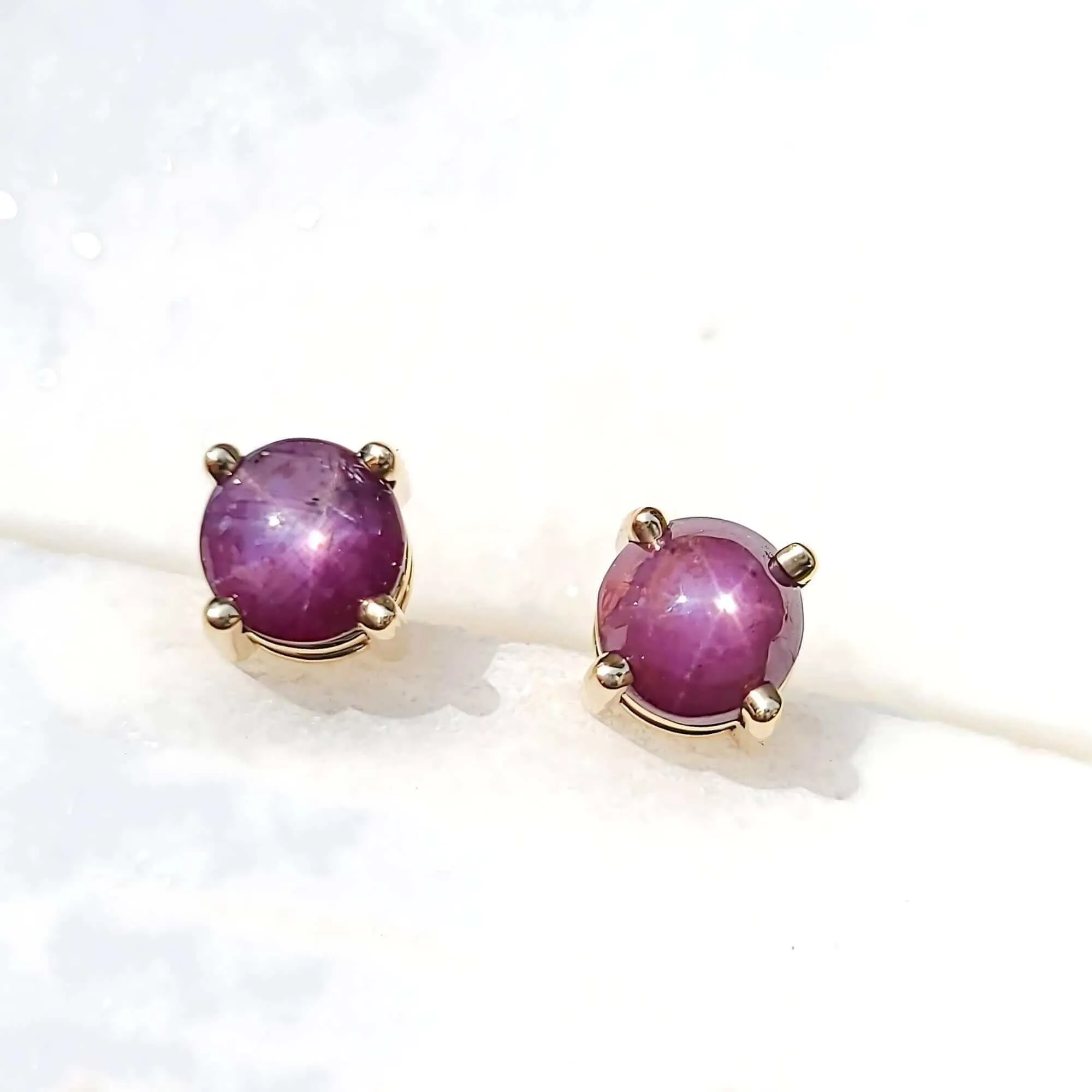 14K Star Ruby Earrings in Yellow Gold