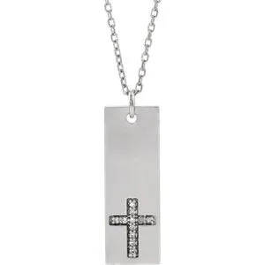 14K White .03 CTW Diamond Bar Cross 18" Necklace