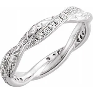 14K White 1/5 CTW Diamond Design-Engraved  Eternity Band Size 6