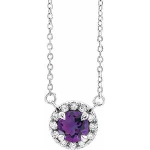 14K White 3 mm Natural Amethyst & .03 CTW Natural Diamond 18" Necklace