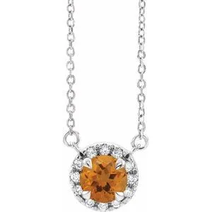 14K White 3.5 mm Natural Citrine & .03 CTW Natural Diamond 16" Necklace
