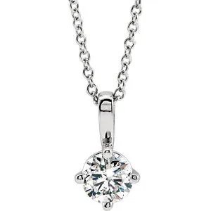 14K White 3/8 CT Diamond Solitaire 16-18" Necklace
