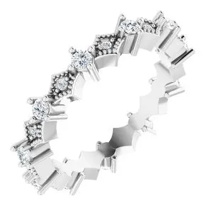 14K White 3/8 CTW Natural Diamond Milgrain Eternity Band Size 5.5